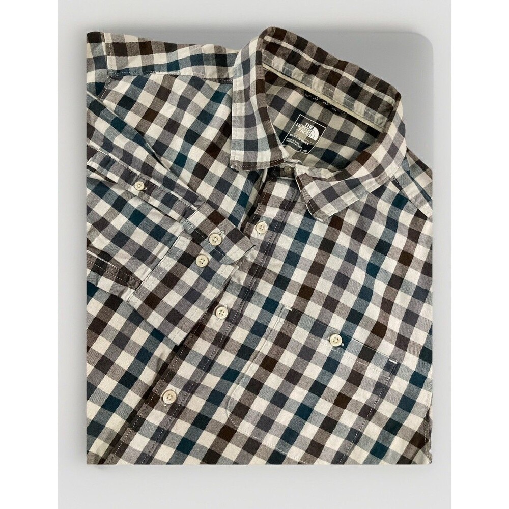 The North Face Shirt Mens L Gray Plaid Button Up Long Sleeve Outdoor Hiking
